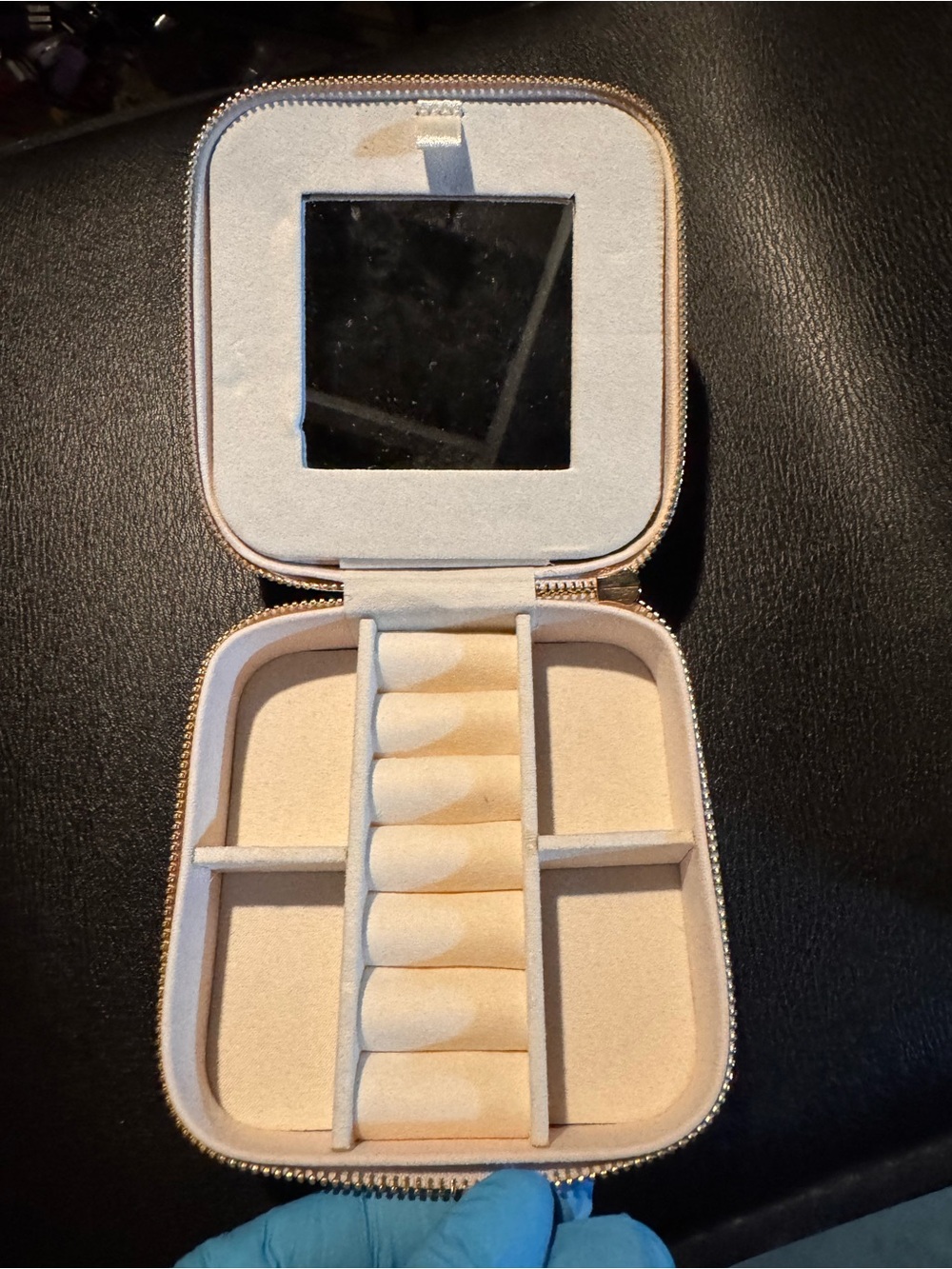 Travel Jewelry Case with Built-in Mirror in Light Pink